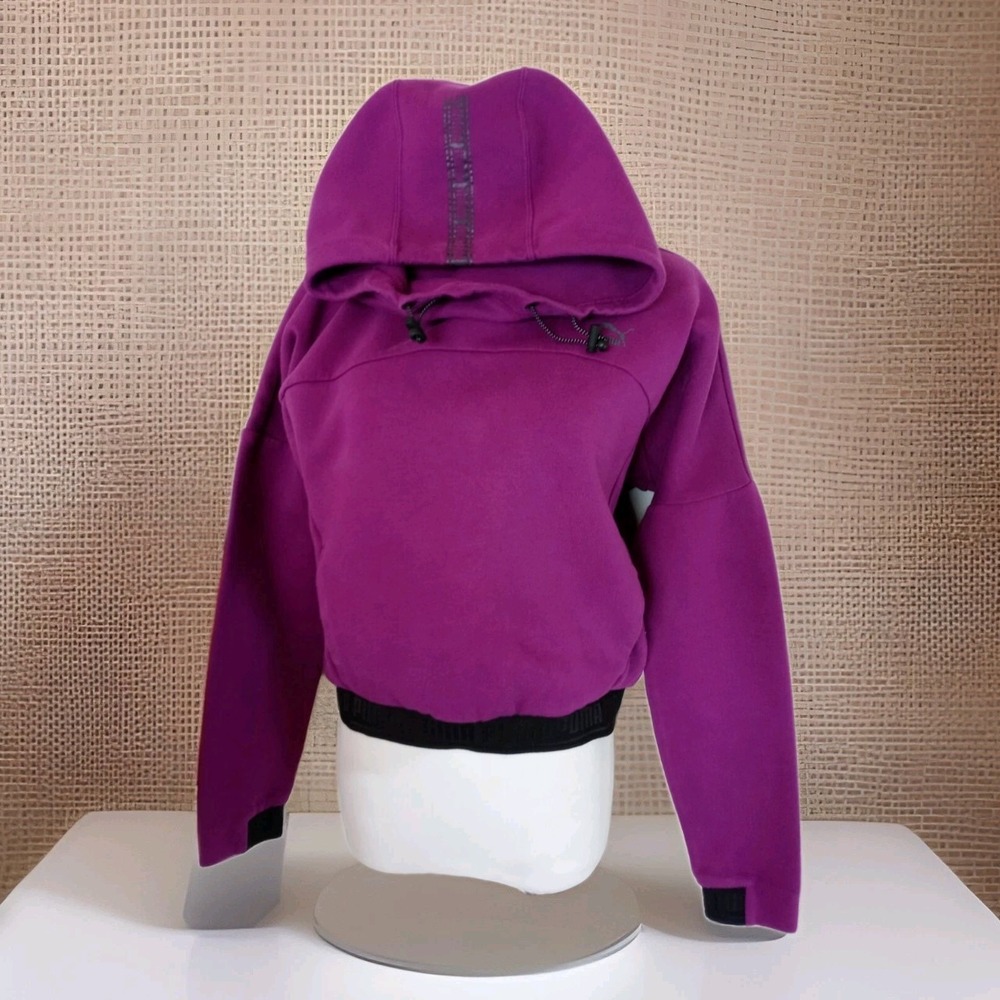 Puma Crop Elastic Waist Hoodie‎ Logo Sweatshirt Casual Gym Top Size M Womens